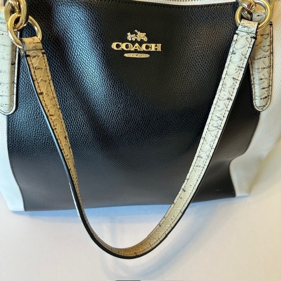 Authentic‎ Coach Ava Tote Large Black & Cream with Python Embossed Details - Picture 6 of 16